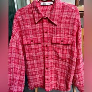 ZARA PINK OVERSIZED TEXTURED JACKET SIZE SMALL